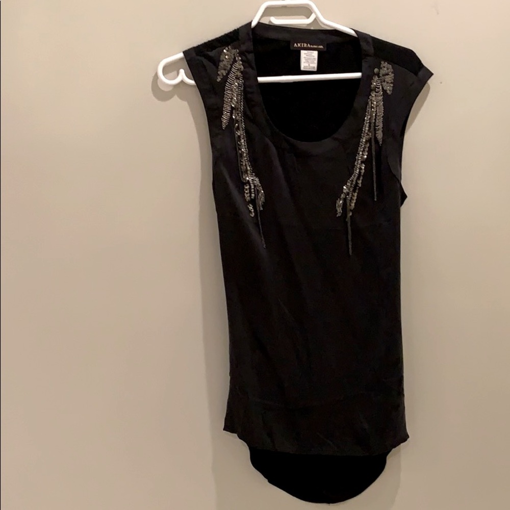 Silk-rayon tank with gun metal embellishments